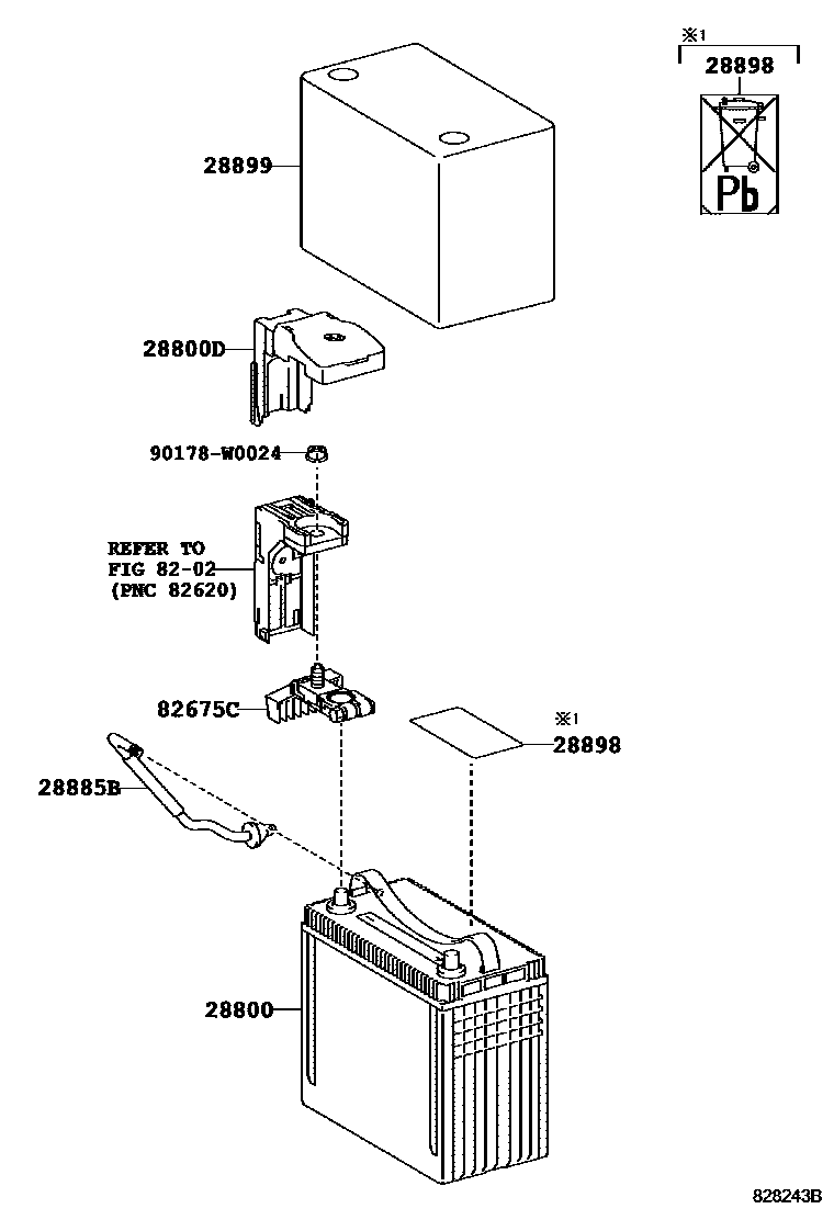 Toyota YARIS 蓄电池和蓄电池电缆 EPC diagram — 828243B