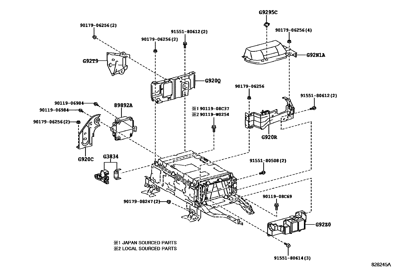 Toyota YARIS 蓄电池和蓄电池电缆 EPC diagram — 828245A