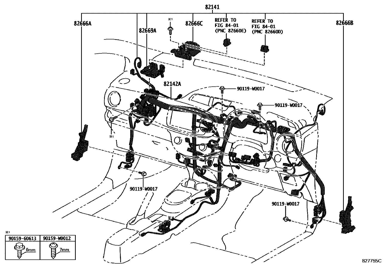 Toyota YARIS 线束和卡夹 EPC diagram — 827755C