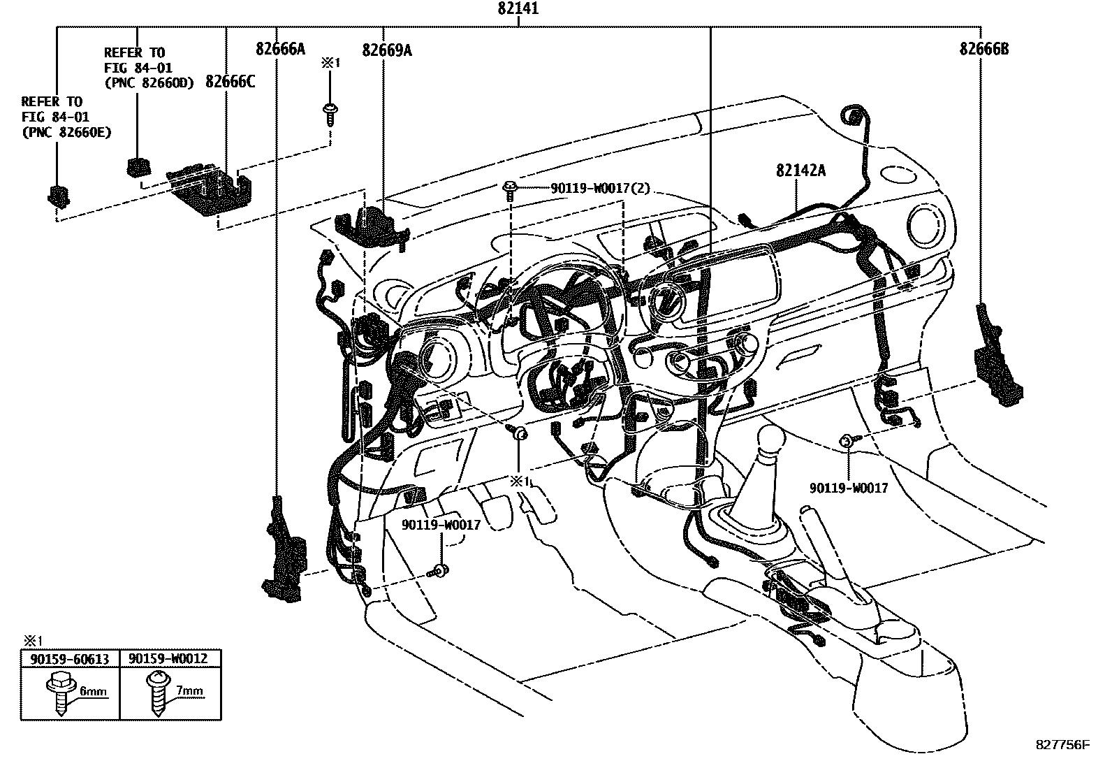 Toyota YARIS 线束和卡夹 EPC diagram — 827756F