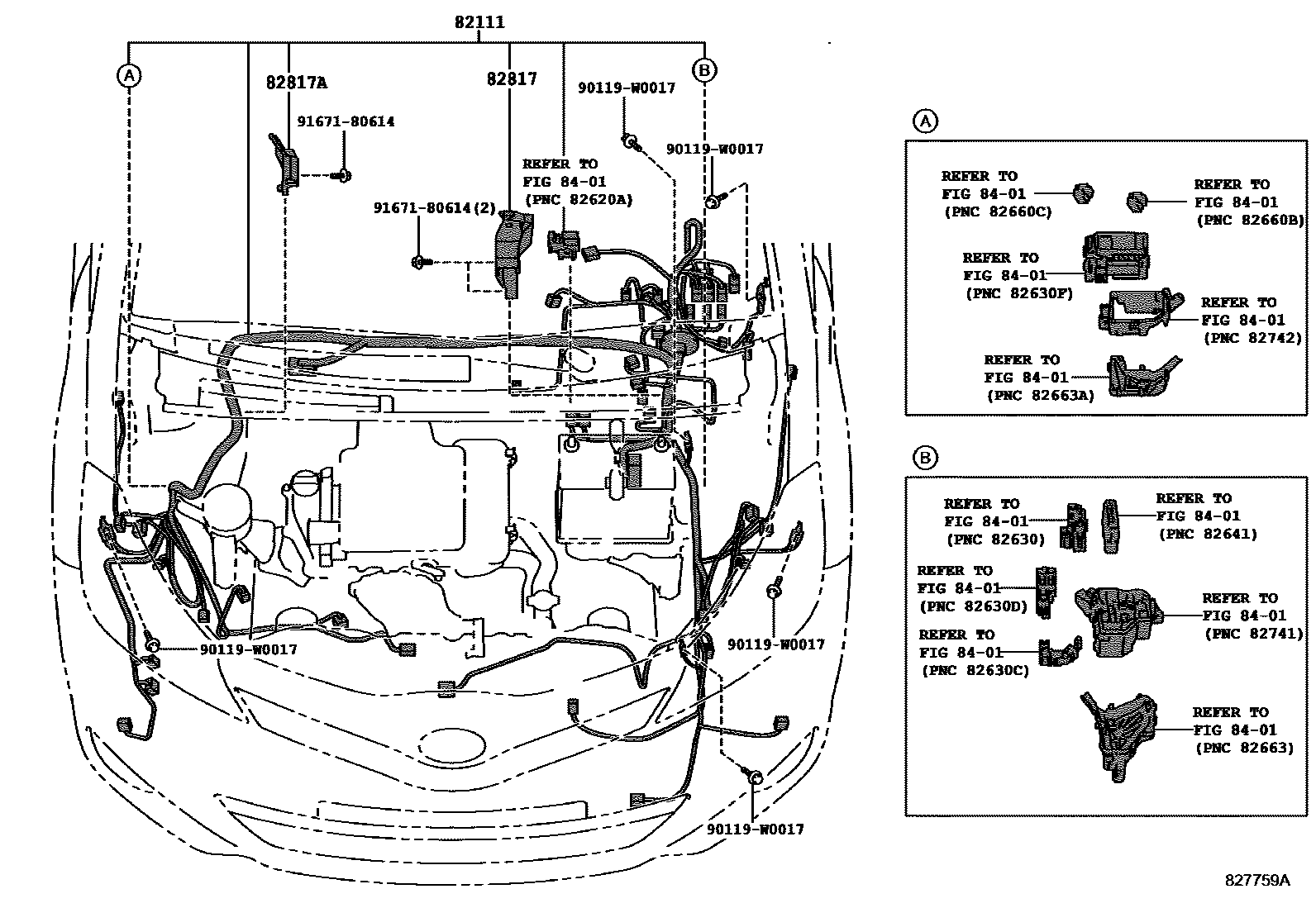 Toyota YARIS 线束和卡夹 EPC diagram — 827759A
