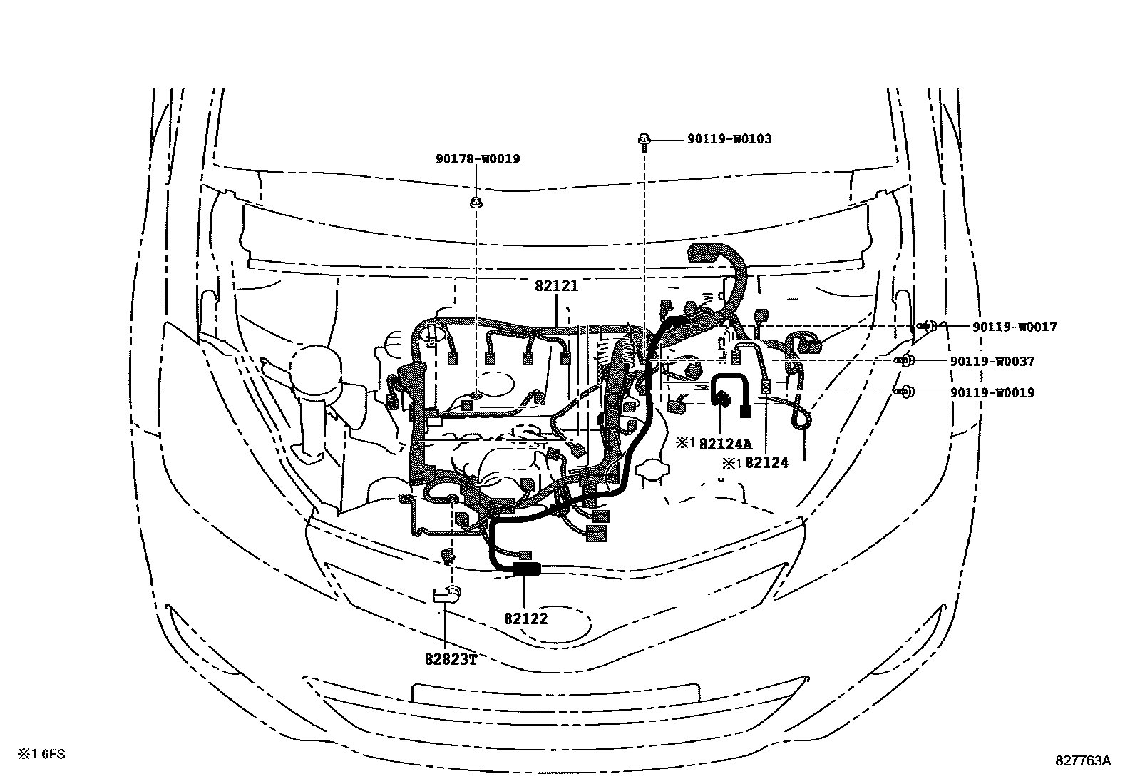 Toyota YARIS 线束和卡夹 EPC diagram — 827763A