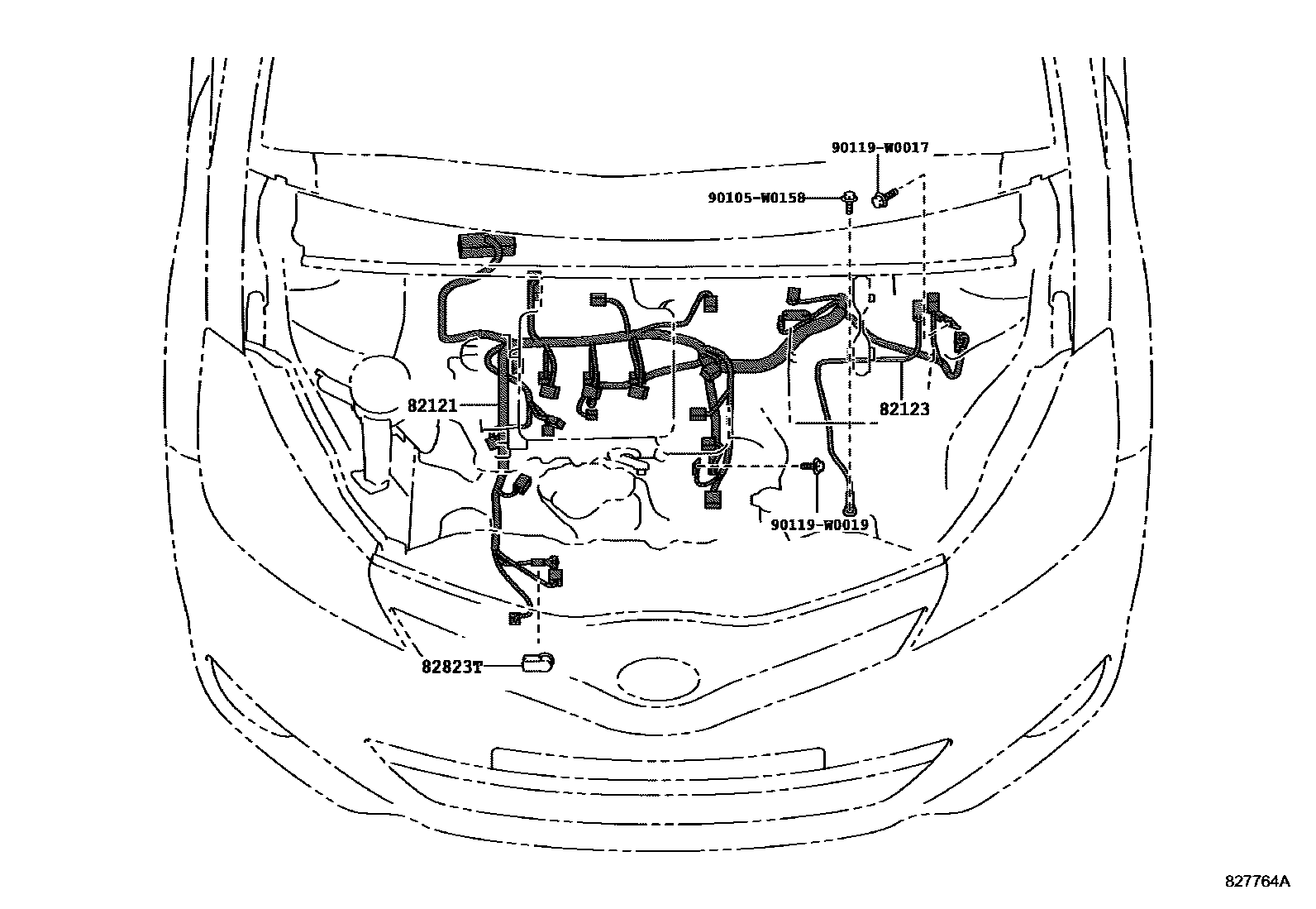 Toyota YARIS 线束和卡夹 EPC diagram — 827764A