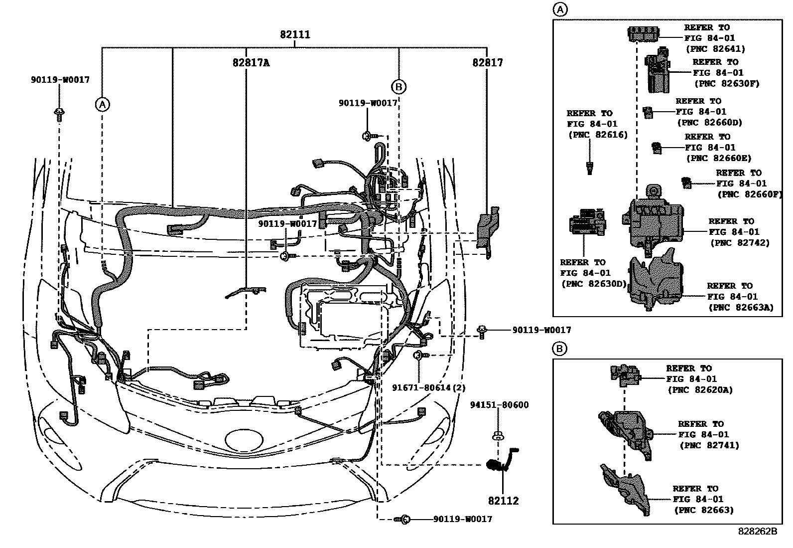 Toyota YARIS 线束和卡夹 EPC diagram — 828262B
