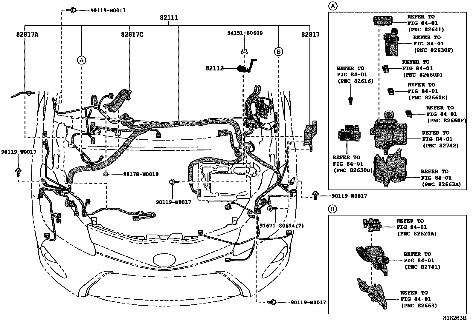 Toyota YARIS 线束和卡夹 EPC diagram — 828263B
