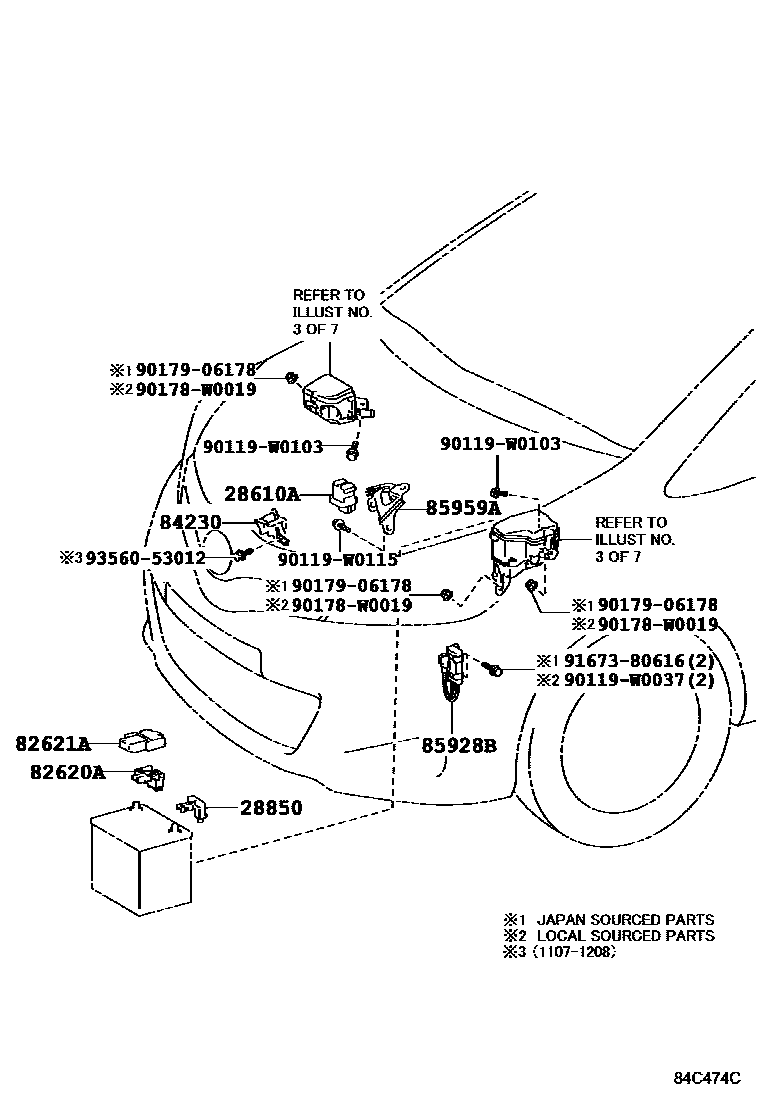 Toyota YARIS 开关和继电器和ECU EPC diagram — 84C474C