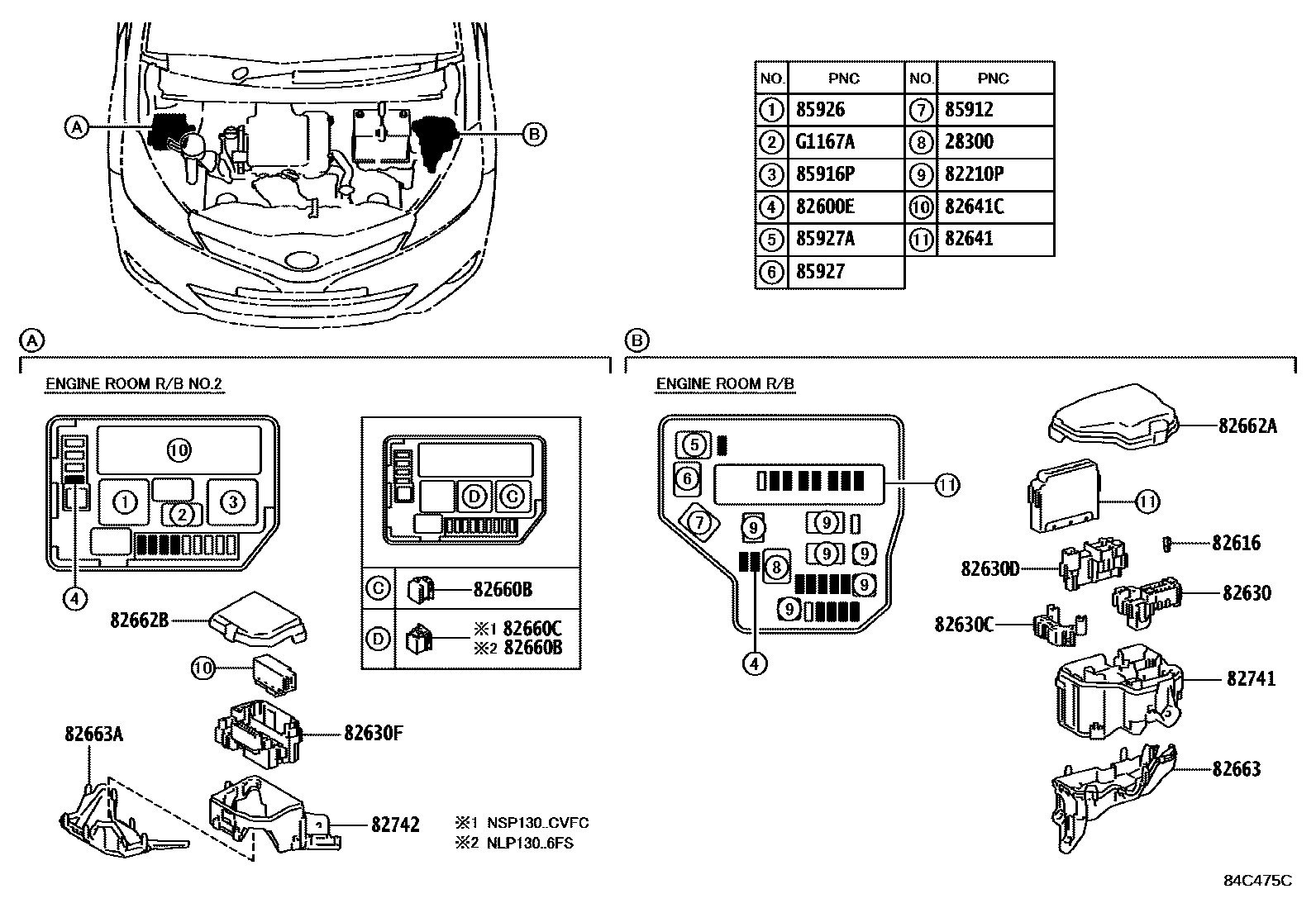 Toyota YARIS 开关和继电器和ECU EPC diagram — 84C475C