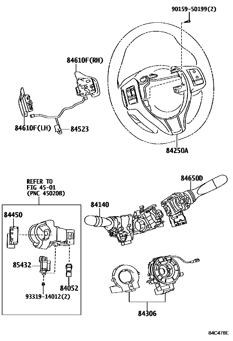 Toyota YARIS 开关和继电器和ECU EPC diagram — 84C478E