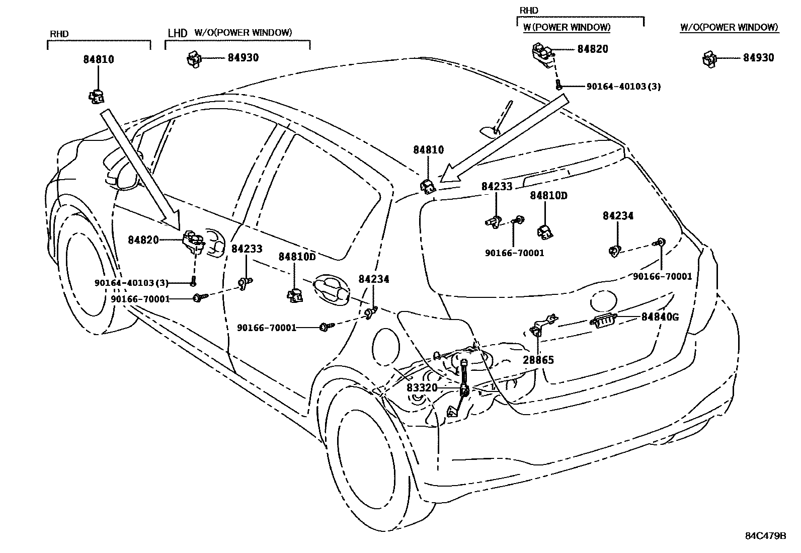 Toyota YARIS 开关和继电器和ECU EPC diagram — 84C479B