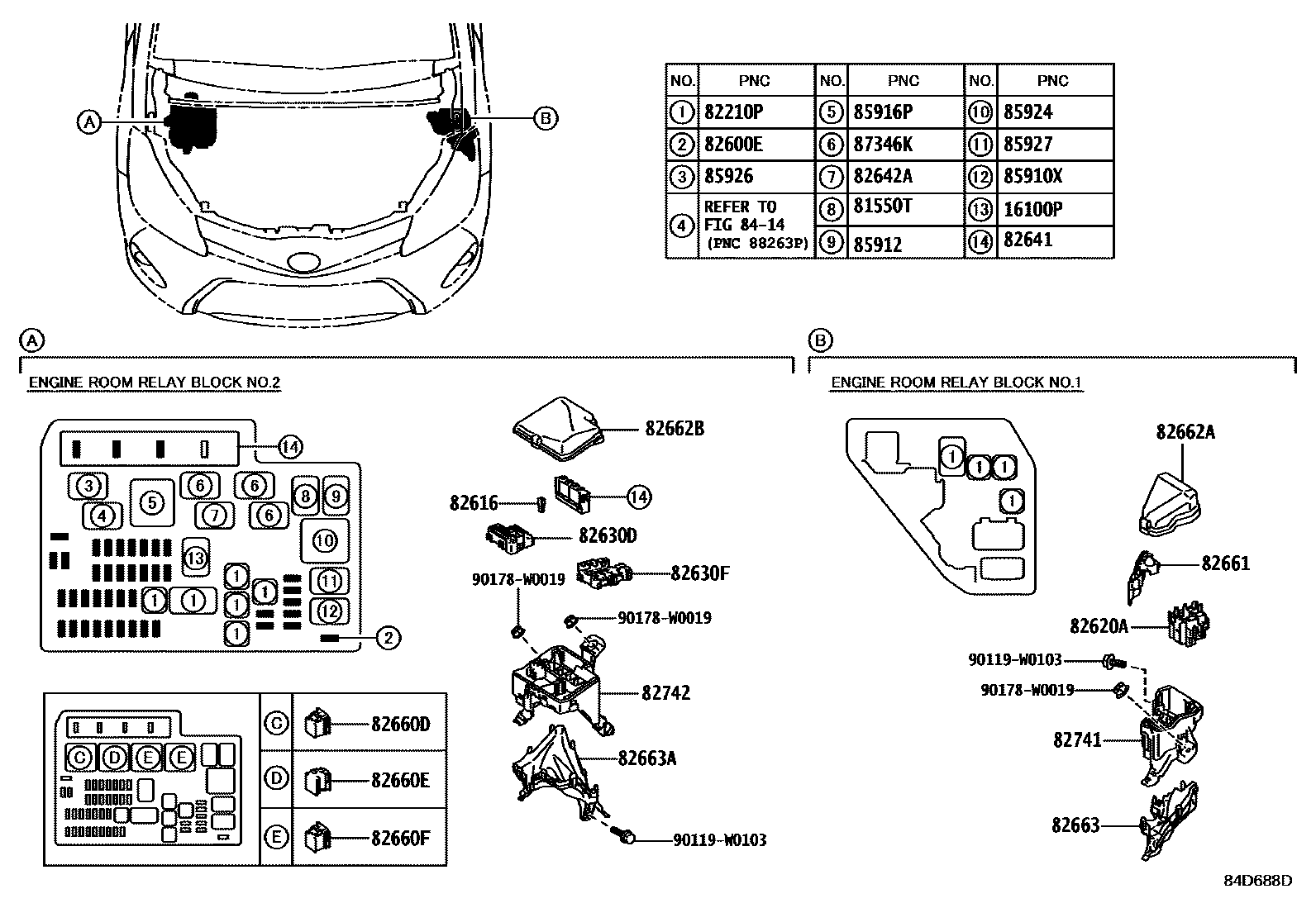 Toyota YARIS 开关和继电器和ECU EPC diagram — 84D688D