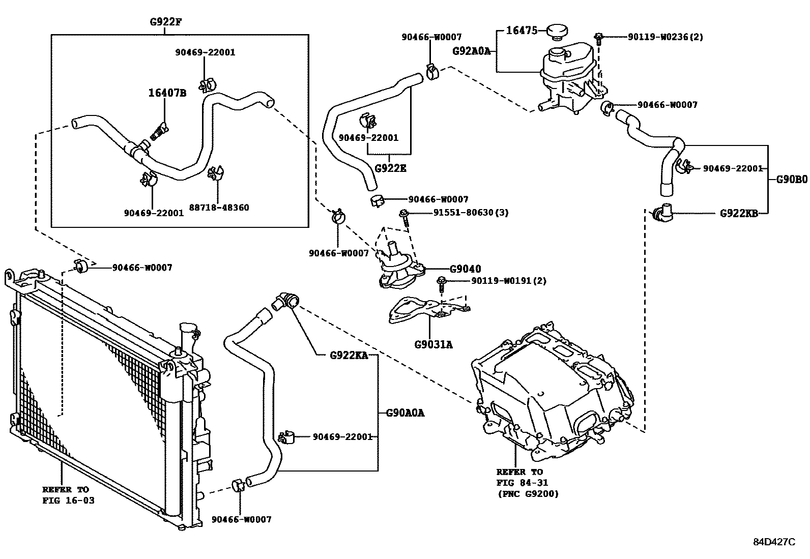 Toyota YARIS 逆变器冷却系统 EPC diagram — 84D427C