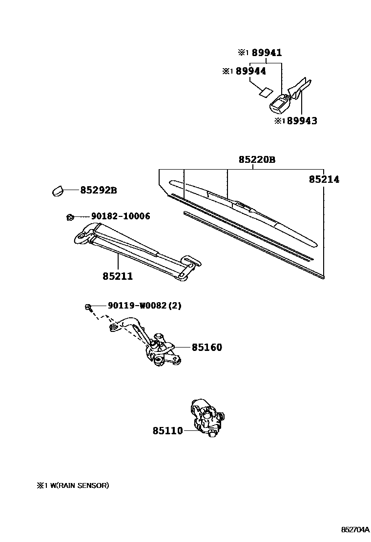 Toyota YARIS 挡风玻璃刮水器 EPC diagram — 852704A