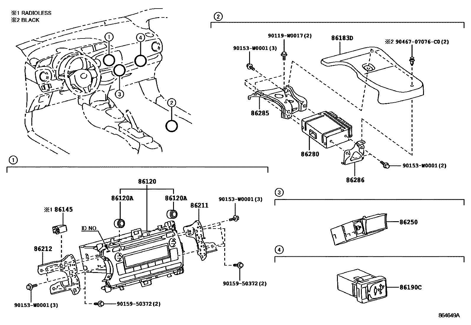 Toyota YARIS 收音机、放大器和冷凝器 EPC diagram — 864649A
