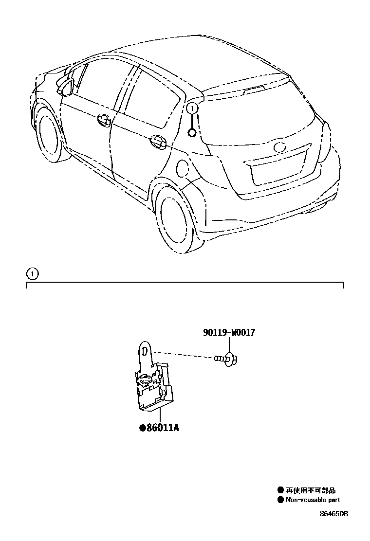 Toyota YARIS 收音机、放大器和冷凝器 EPC diagram — 864650B