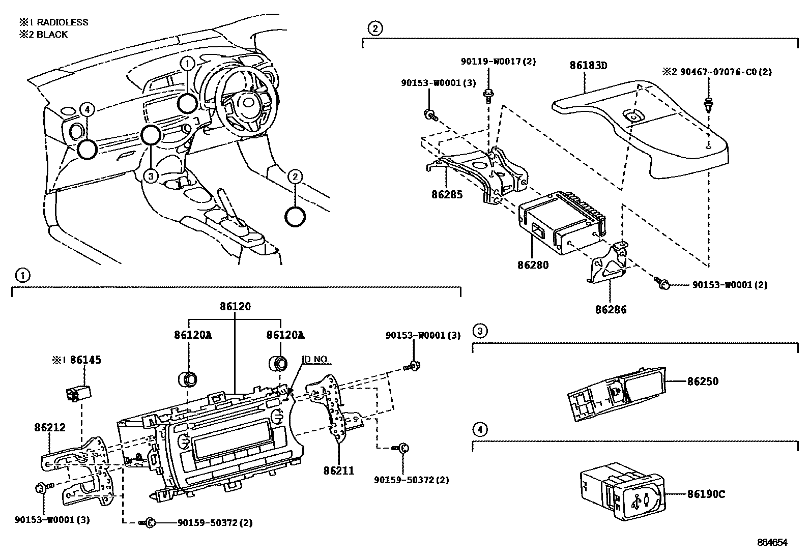 Toyota YARIS 收音机、放大器和冷凝器 EPC diagram — 864654