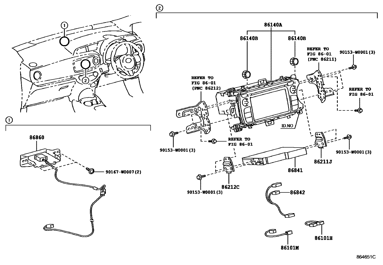 Toyota YARIS 导航和前监视器显示屏 EPC diagram — 864651C