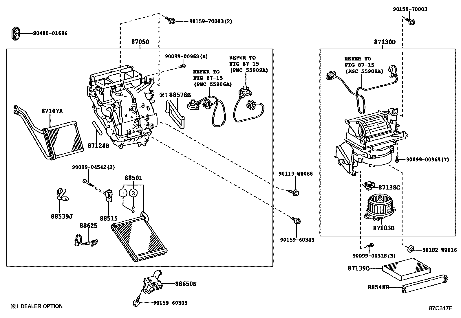 Toyota YARIS 暖风和空调系统 - 冷却器组件 EPC diagram — 87C317F