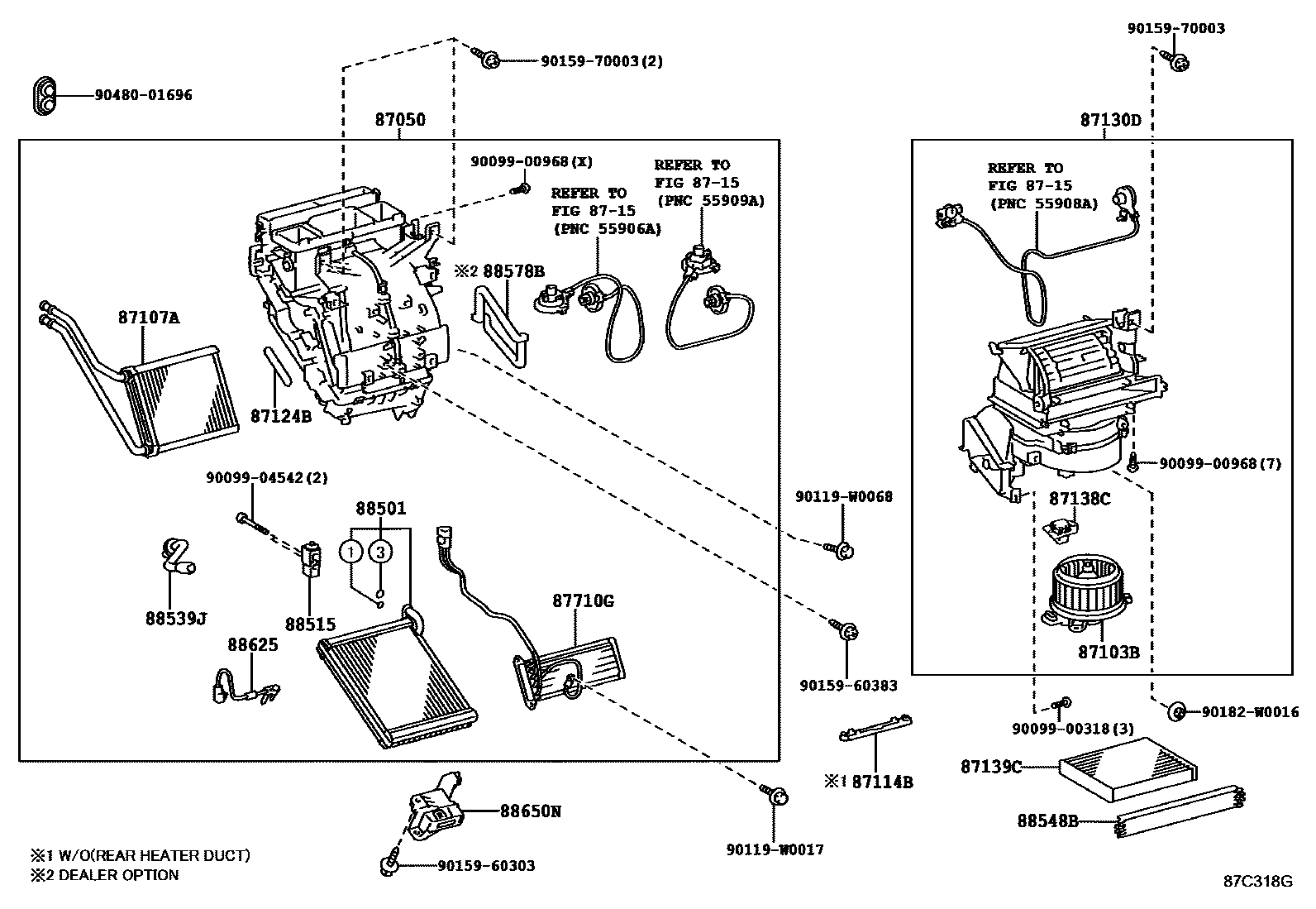 Toyota YARIS 暖风和空调系统 - 冷却器组件 EPC diagram — 87C318G
