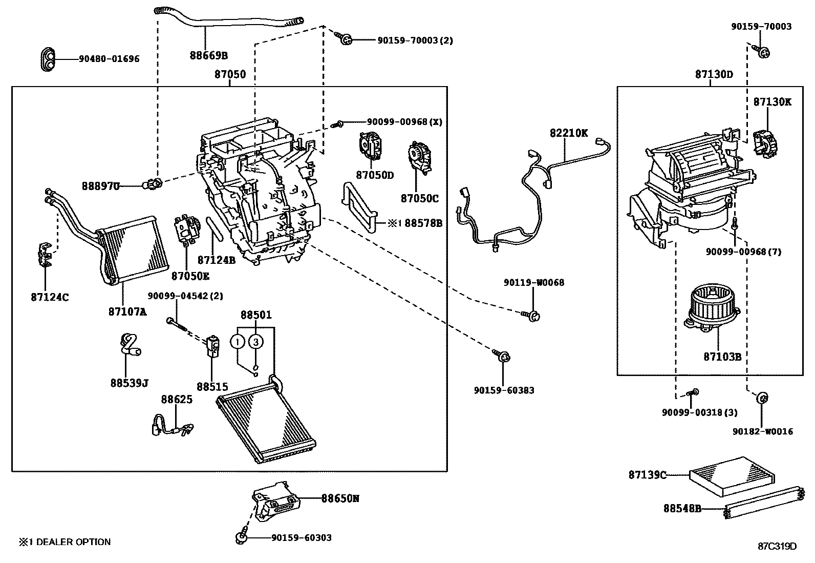 Toyota YARIS 暖风和空调系统 - 冷却器组件 EPC diagram — 87C319D