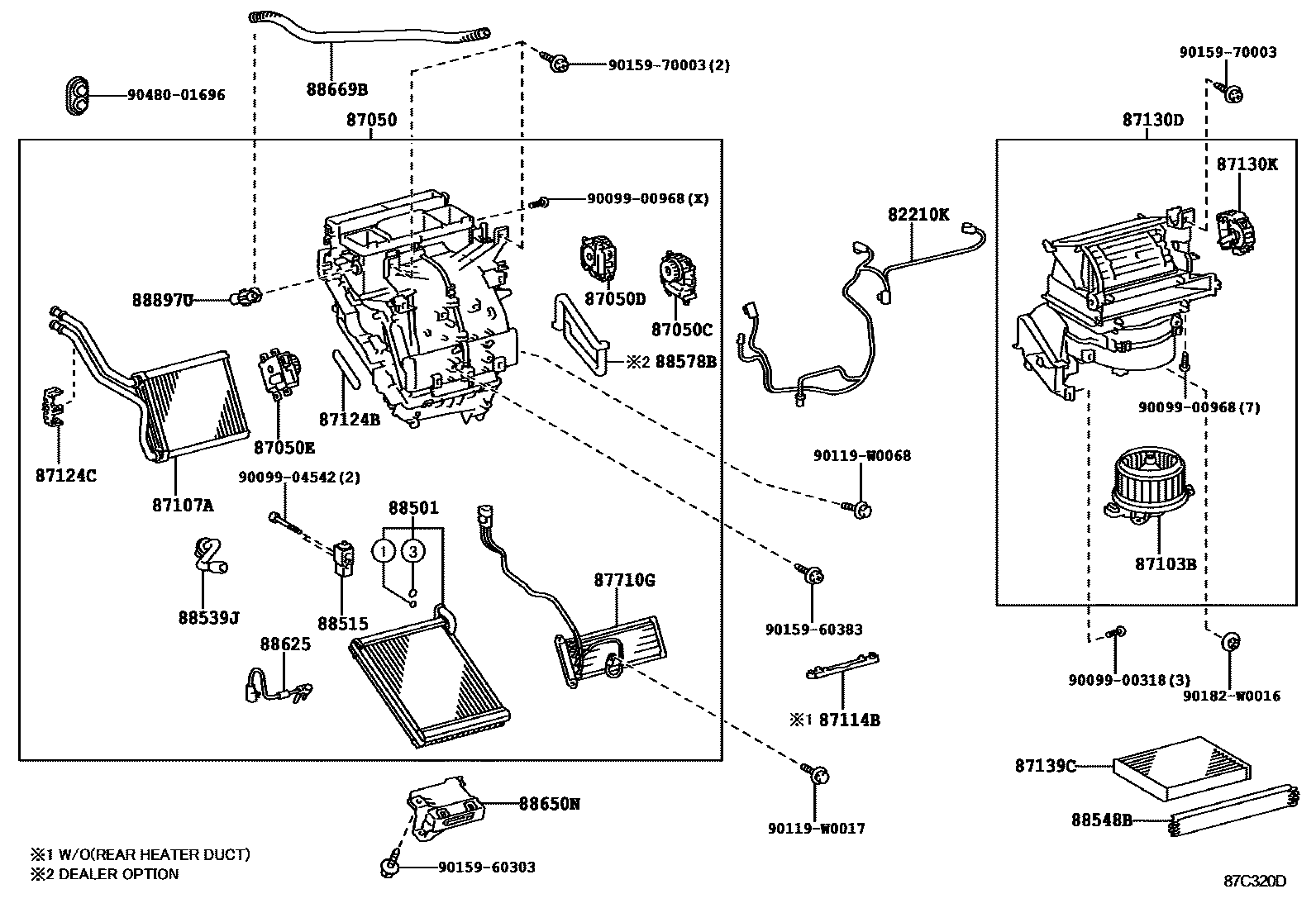 Toyota YARIS 暖风和空调系统 - 冷却器组件 EPC diagram — 87C320D