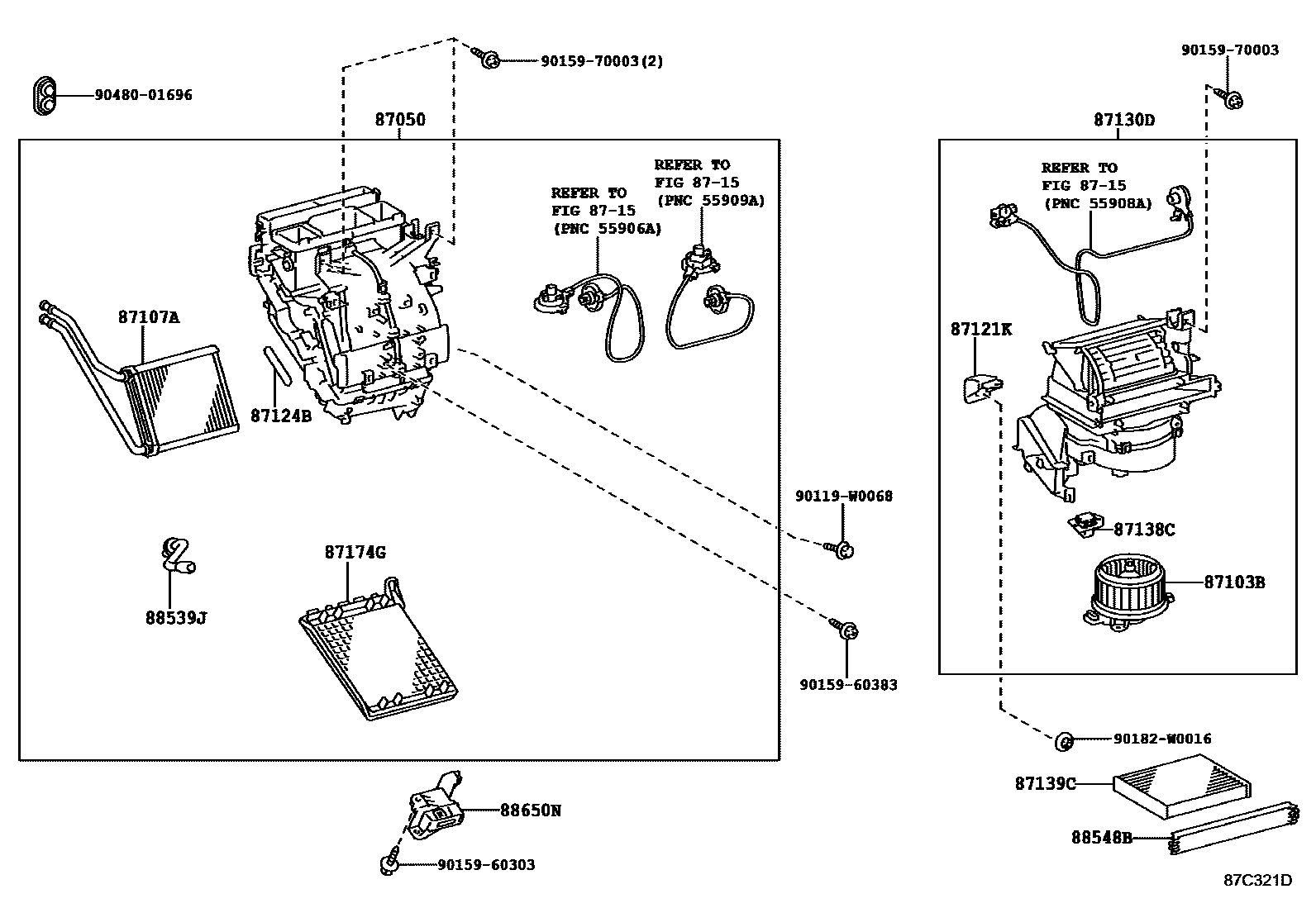 Toyota YARIS 暖风和空调系统 - 冷却器组件 EPC diagram — 87C321D