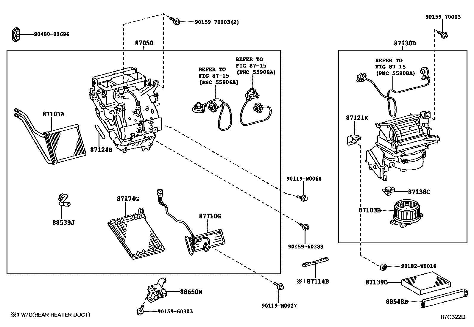 Toyota YARIS 暖风和空调系统 - 冷却器组件 EPC diagram — 87C322D