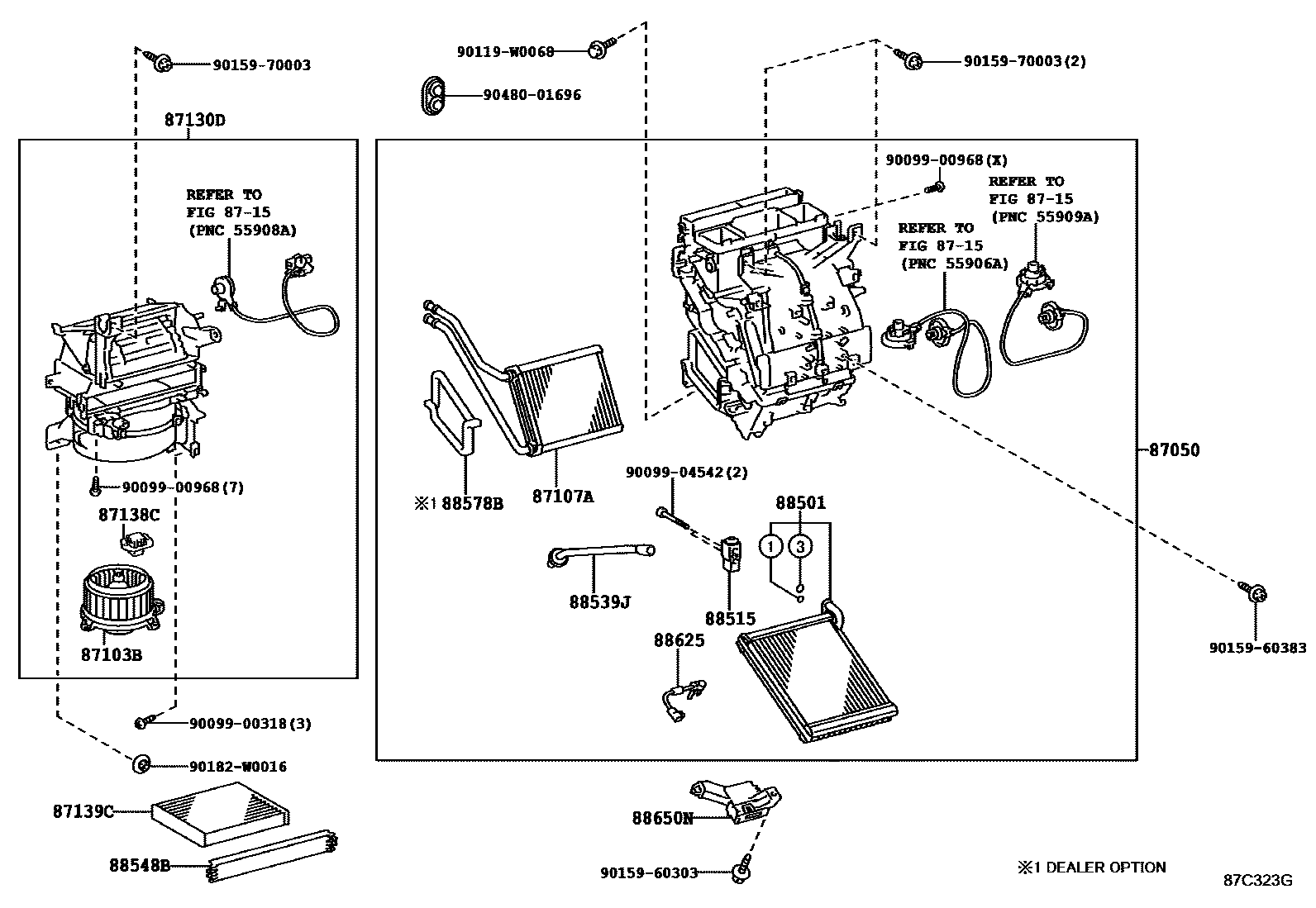 Toyota YARIS 暖风和空调系统 - 冷却器组件 EPC diagram — 87C323G