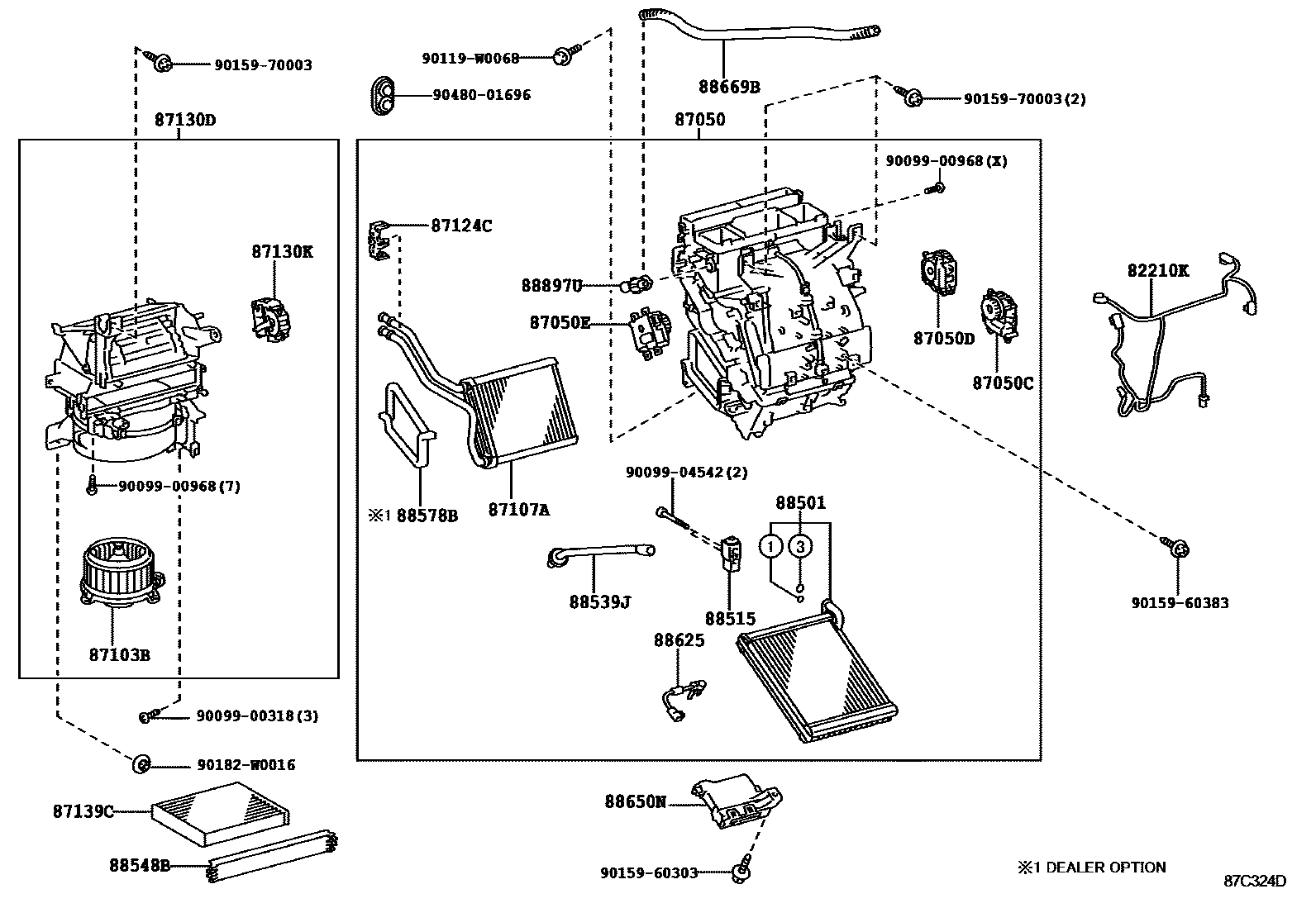 Toyota YARIS 暖风和空调系统 - 冷却器组件 EPC diagram — 87C324D