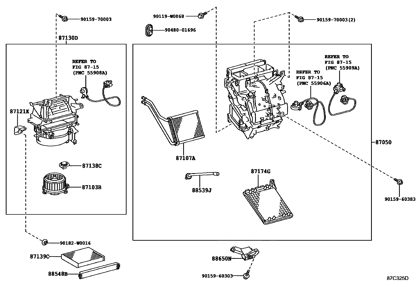 Toyota YARIS 暖风和空调系统 - 冷却器组件 EPC diagram — 87C325D