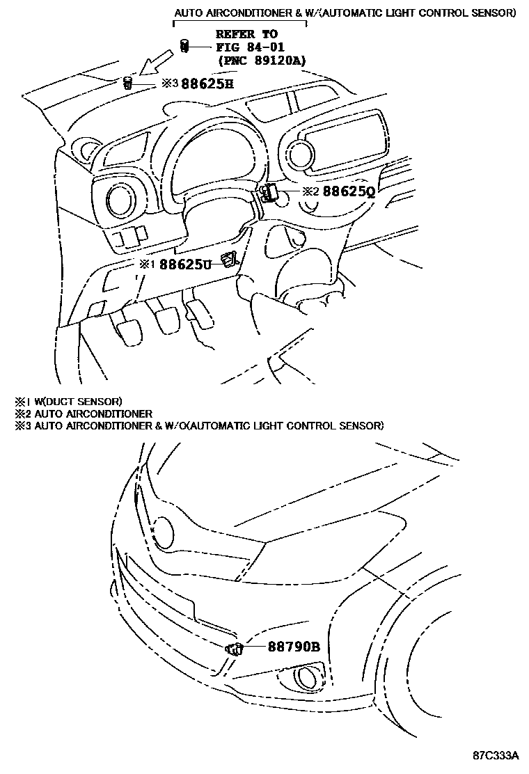 Toyota YARIS 暖风和空调系统 - 控制器和风管 EPC diagram — 87C333A