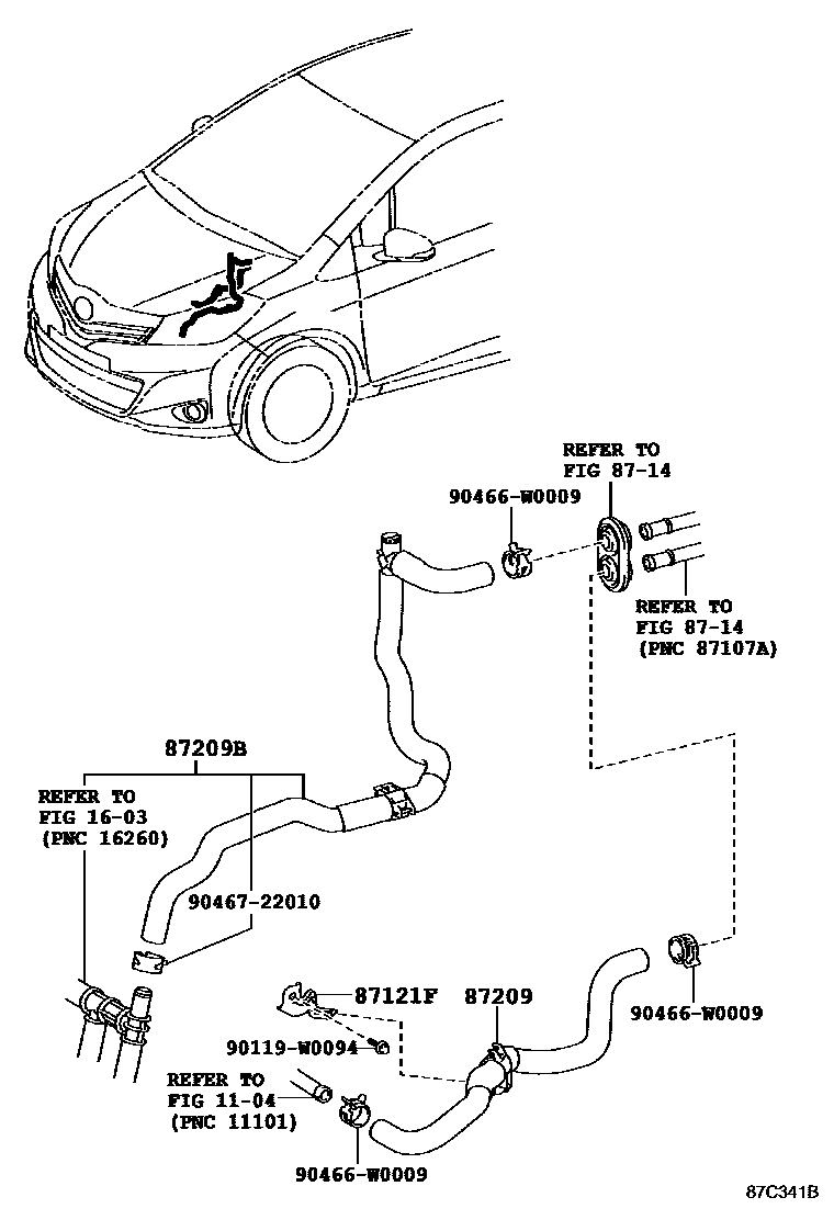 Toyota YARIS 暖风和空调系统 - 水管 EPC diagram — 87C341B