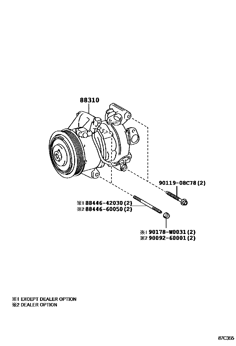 Toyota YARIS Heating & Air Conditioning - Compressor EPC diagram — 87C355