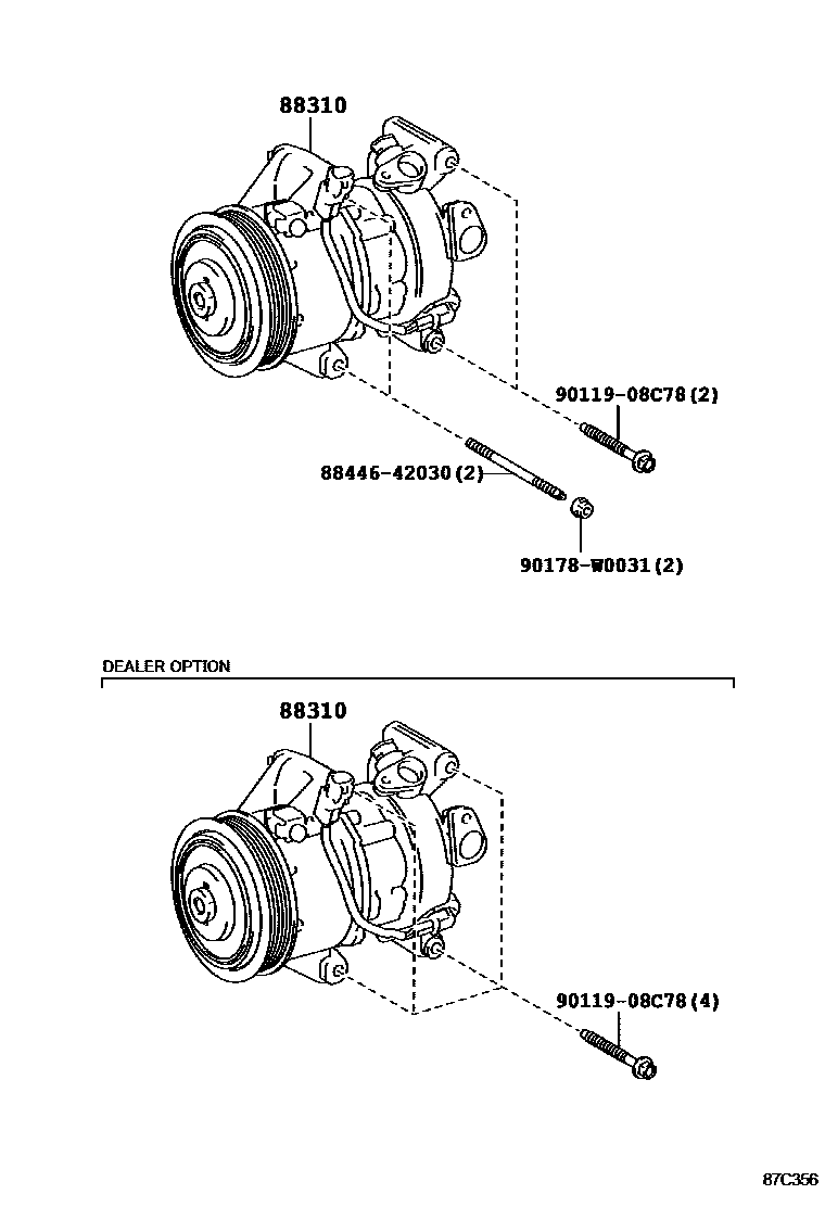 Toyota YARIS Heating & Air Conditioning - Compressor EPC diagram — 87C356