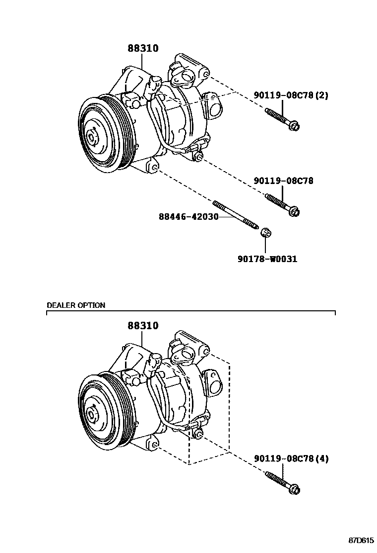 Toyota YARIS Heating & Air Conditioning - Compressor EPC diagram — 87D615