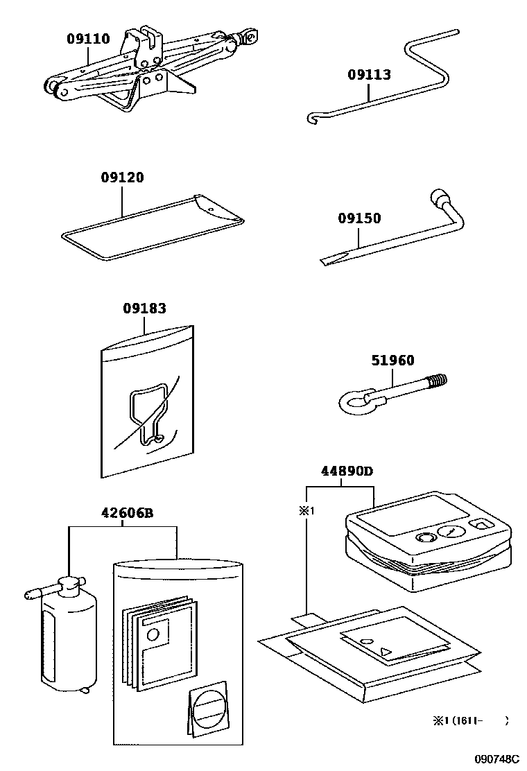 Toyota YARIS Standard Tools EPC diagram — 090748C