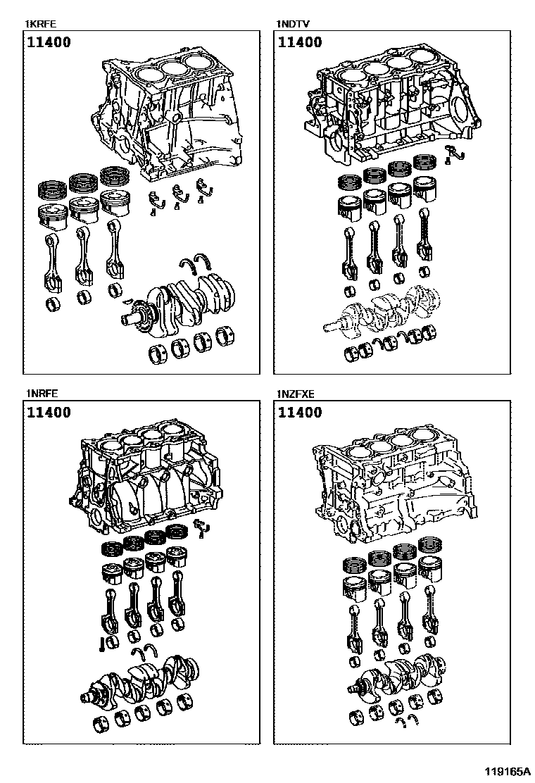 Toyota YARIS Short Block Assembly EPC diagram — 119165A