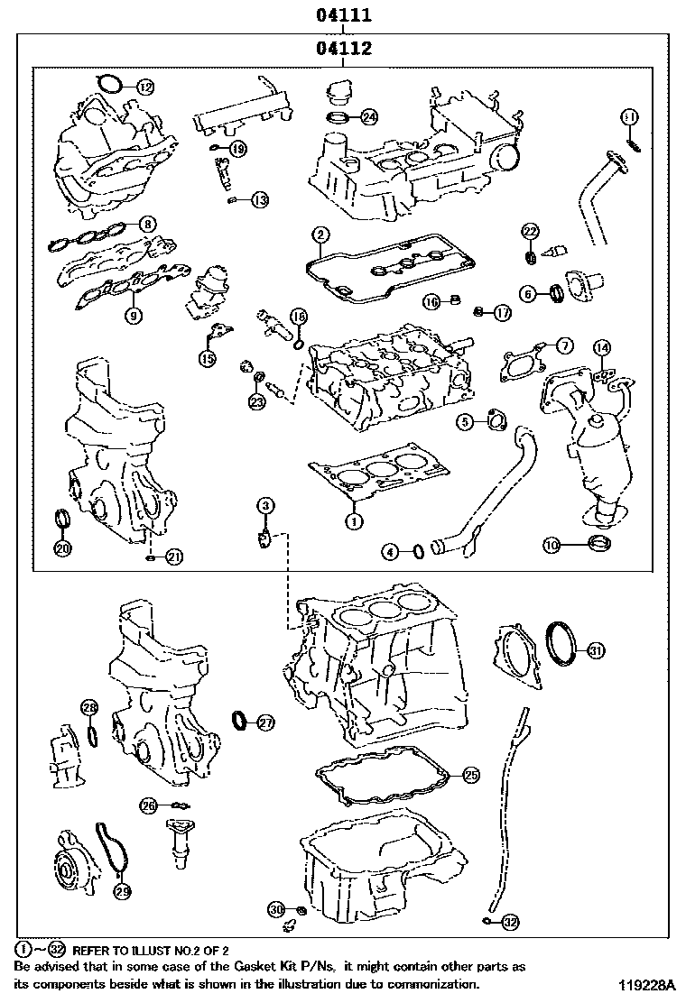 Toyota YARIS Engine Overhaul Gasket Kit EPC diagram — 119228A