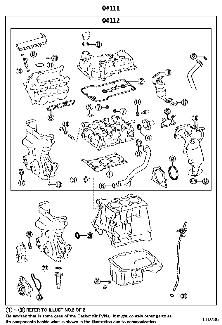 Toyota YARIS Engine Overhaul Gasket Kit EPC diagram — 11D736