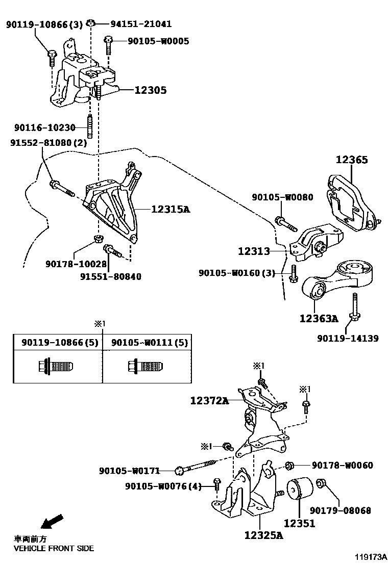 Toyota YARIS Engine Mounting EPC diagram — 119173A