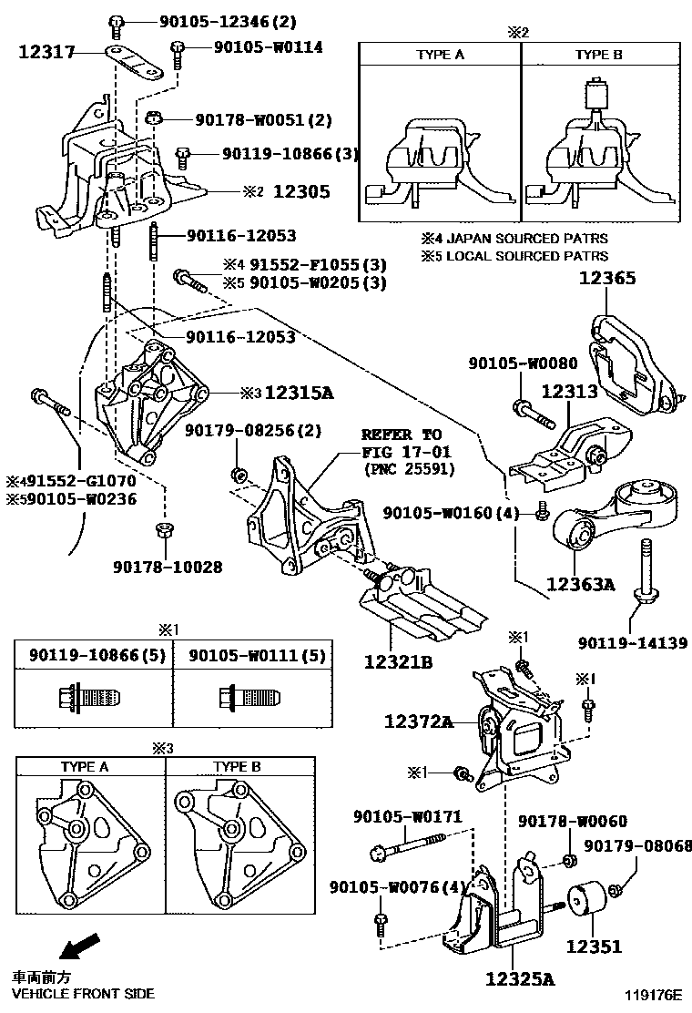 Toyota YARIS Engine Mounting EPC diagram — 119176E