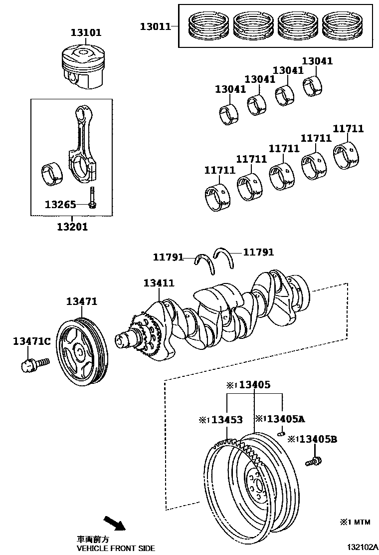Toyota YARIS Crankshaft & Piston EPC diagram — 132102A