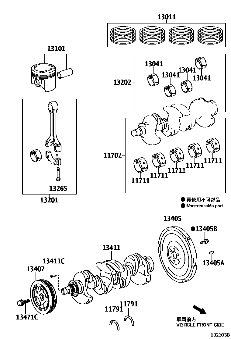 Toyota YARIS Crankshaft & Piston EPC diagram — 132103B