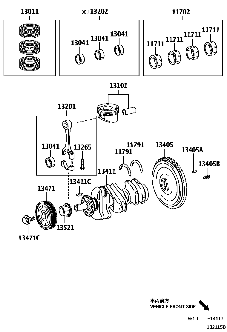 Toyota YARIS Crankshaft & Piston EPC diagram — 132115B