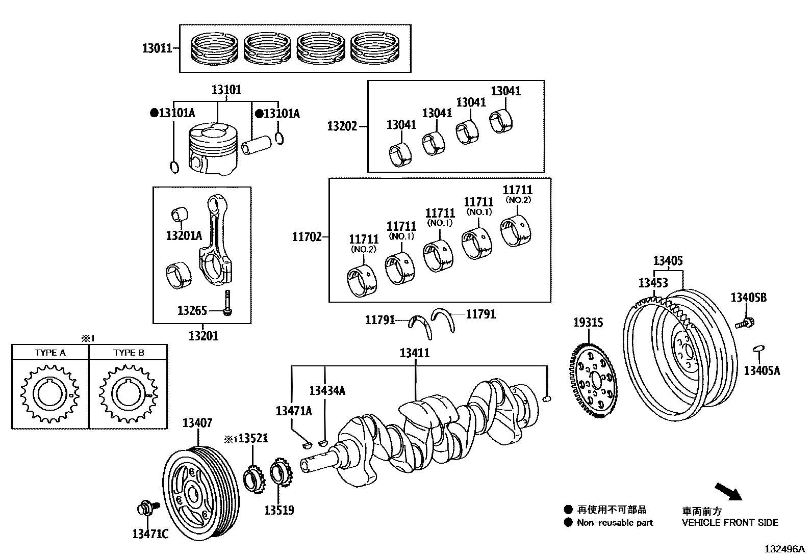 Toyota YARIS Crankshaft & Piston EPC diagram — 132496A