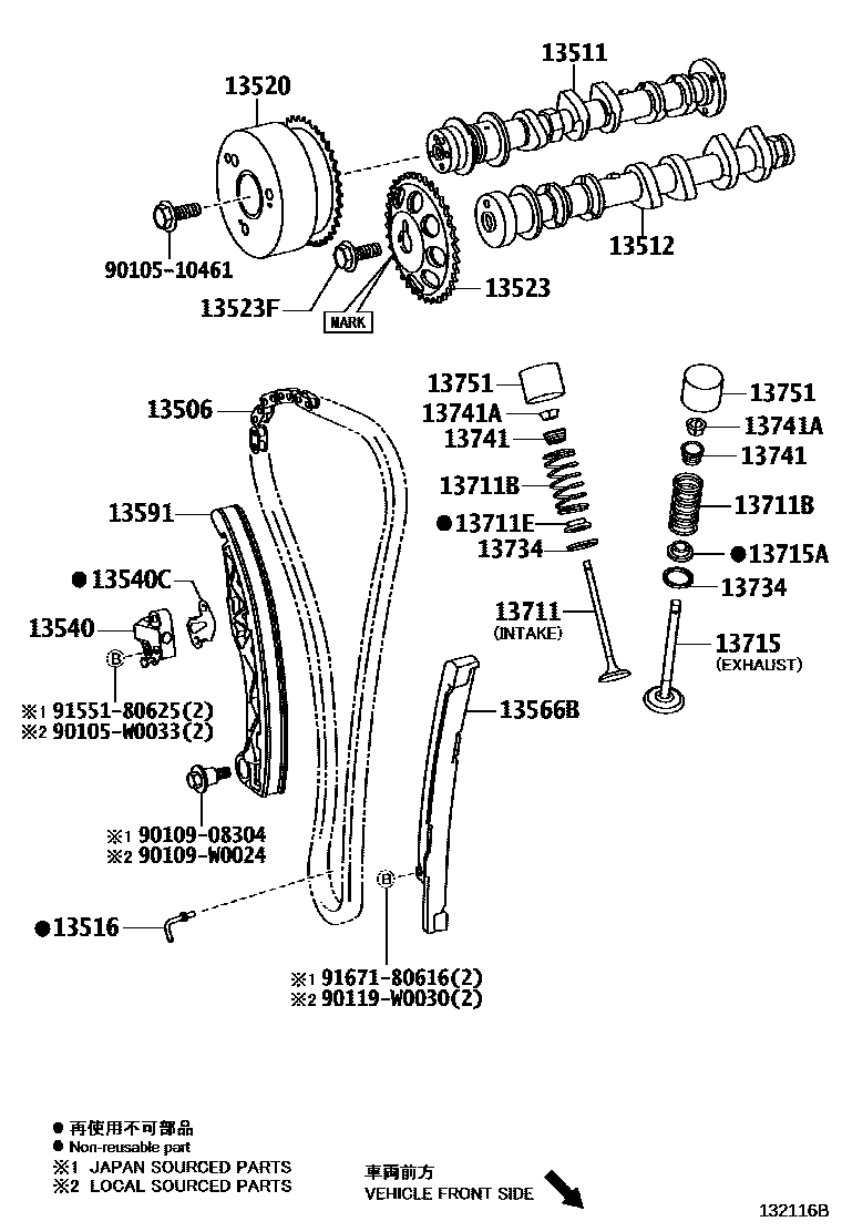 Toyota YARIS Camshaft & Valve EPC diagram — 132116B