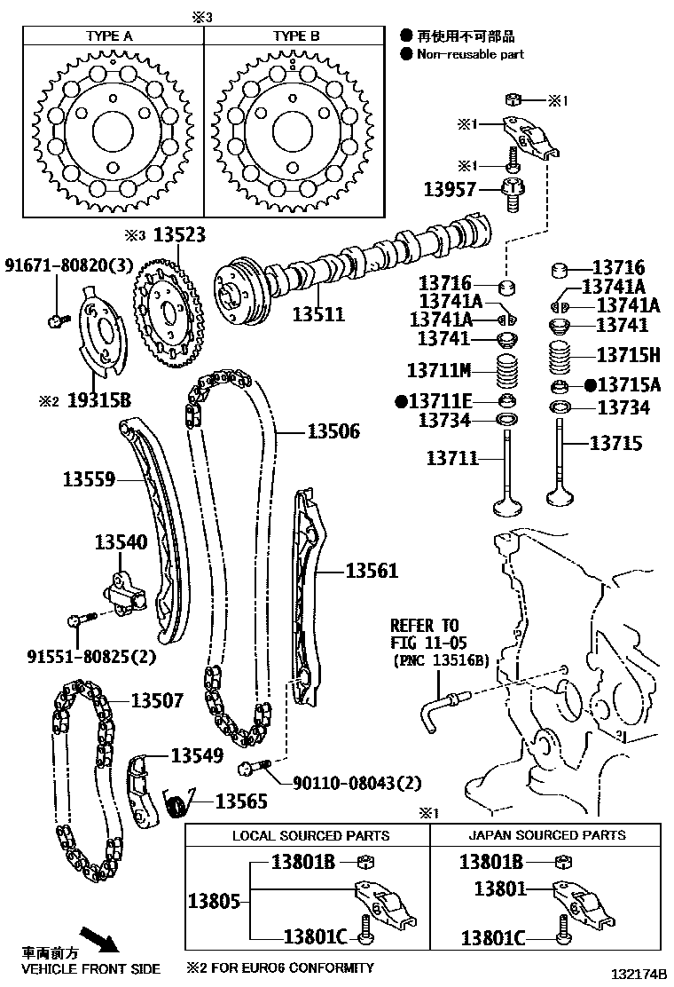 Toyota YARIS Camshaft & Valve EPC diagram — 132174B