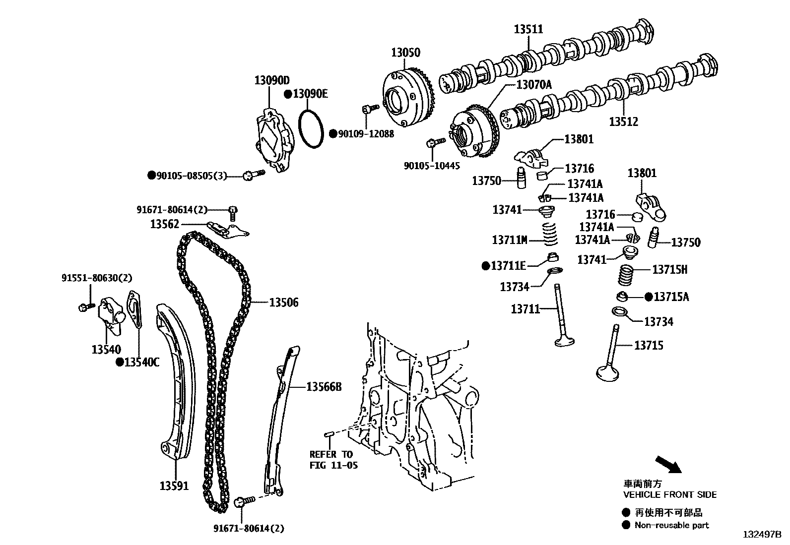 Toyota YARIS Camshaft & Valve EPC diagram — 132497B