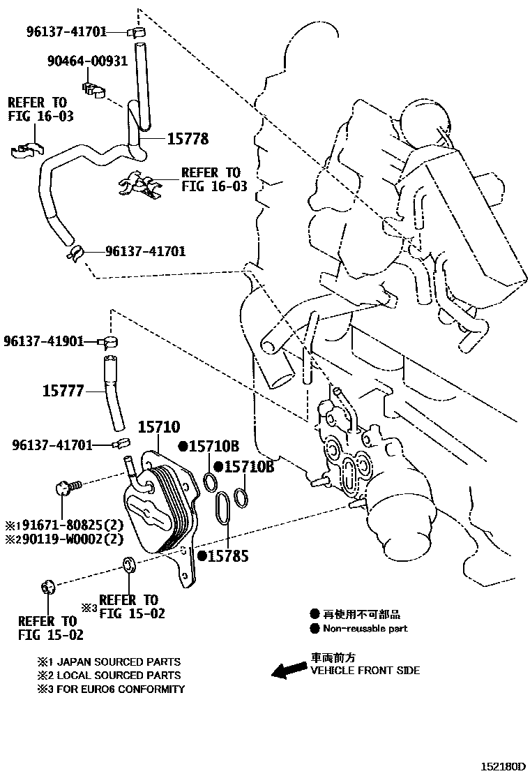 Toyota YARIS Engine Oil Cooler EPC diagram — 152180D