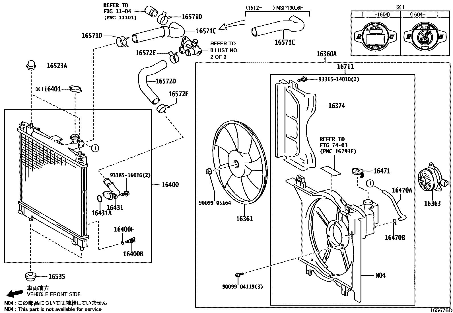 Toyota YARIS RADIATOR & WATER OUTLET EPC diagram — 165676D
