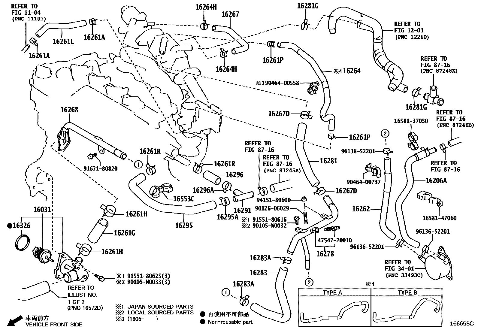 Toyota YARIS RADIATOR & WATER OUTLET EPC diagram — 166658C